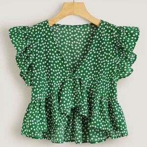 Green floral ruffle top